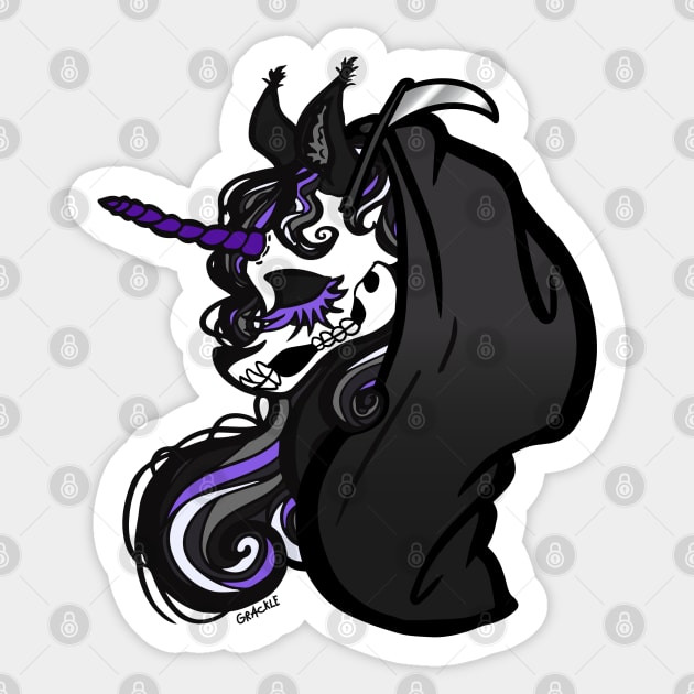 Grim Reaper Unicorn Sticker by Jan Grackle